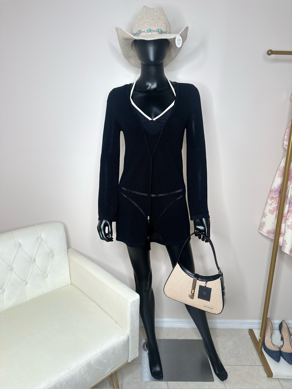 House of Harlow 1960 Black Mesh Cover Up Top XS NWT